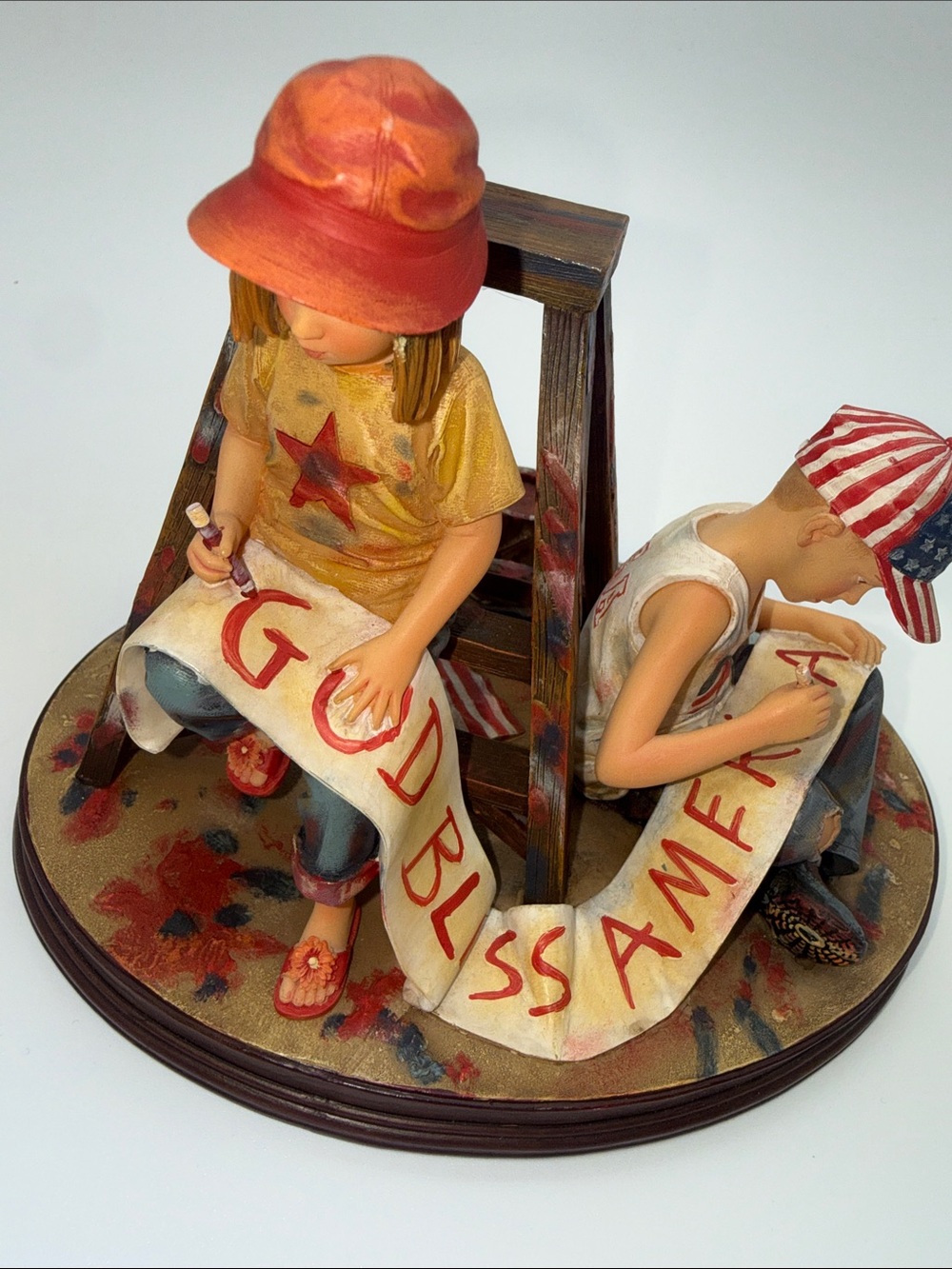 God Bless America Patriotic Children Figurine Americana Decor